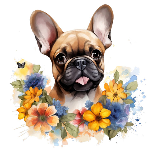 Französische Bulldogge Bügelbild Floral #24
