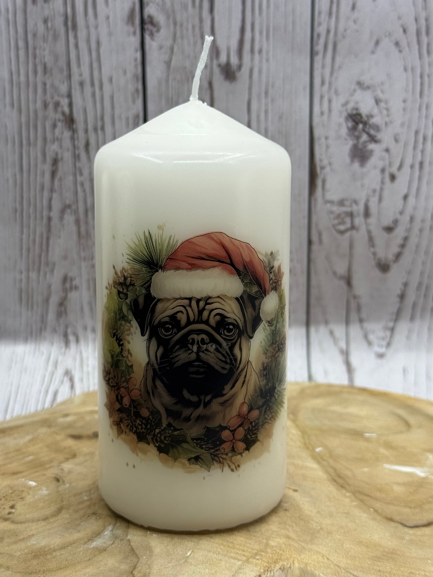 Mops Kerze / Stumpenkerze Weihnachten #3