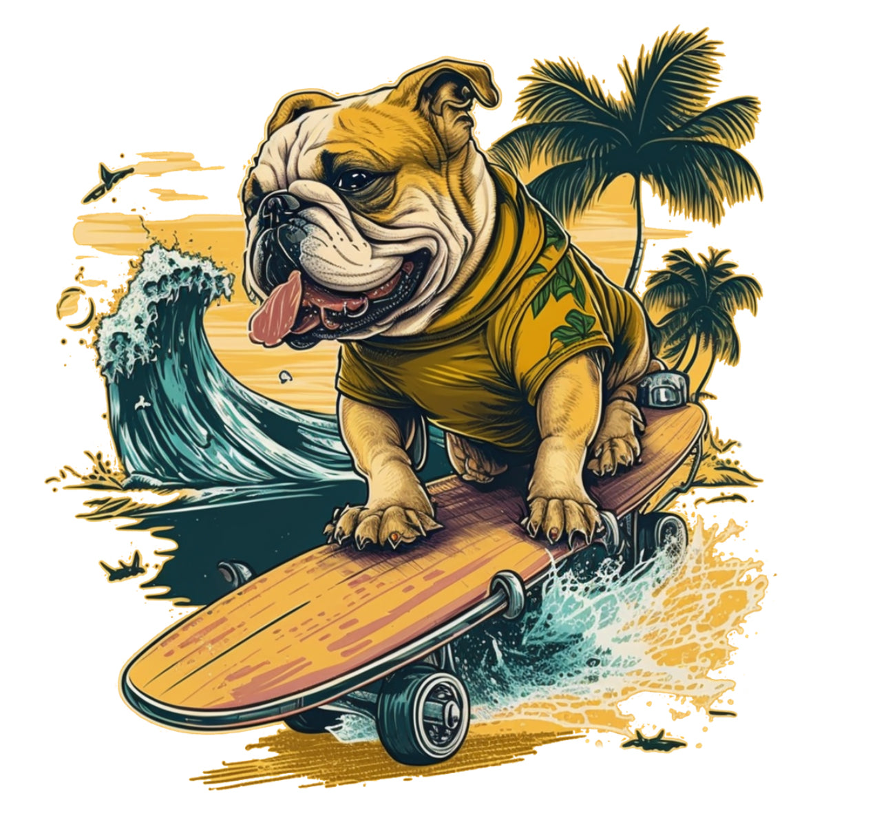 Englische Bulldogge Bügelbild Skater #2