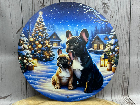 Französische Bulldogge Türschild / Dekoschild / Blechschild Weihnachten