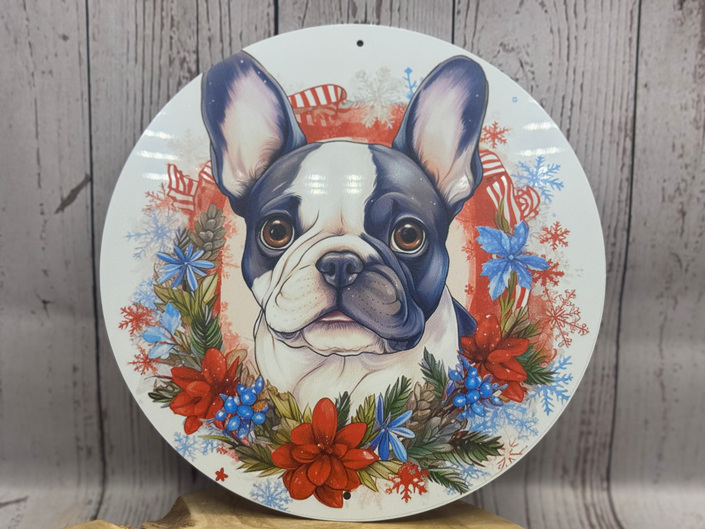 Französische Bulldogge Türschild / Dekoschild / Blechschild Weihnachten #162 - Sale