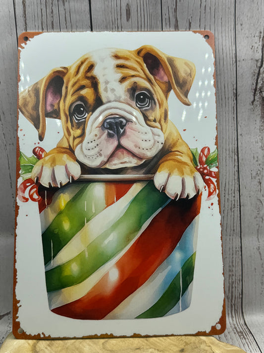 Englische Bulldogge Türschild / Dekoschild / Blechschild Weihnachten #7 - Sale