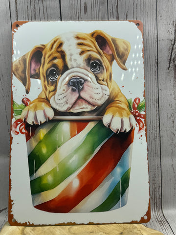 Englische Bulldogge Türschild / Dekoschild / Blechschild Weihnachten