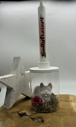 Französische Bulldogge Figur Kerzenhalter