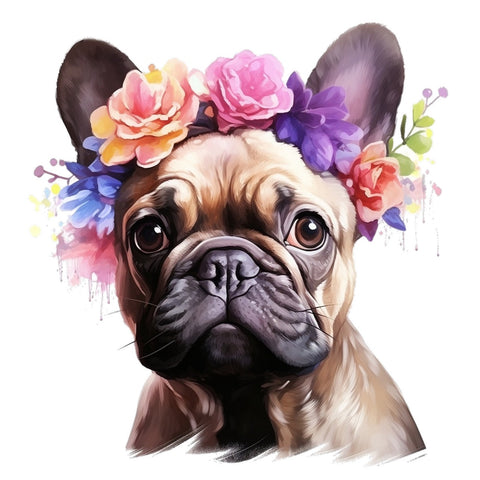 Französische Bulldogge Bügelbild Floral #26