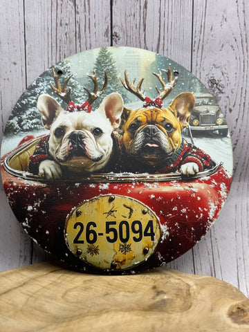 Französische Bulldogge Türschild / Dekoschild / Blechschild Weihnachten