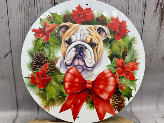 Englische Bulldogge Türschild / Dekoschild / Blechschild Weihnachten #9 - Sale