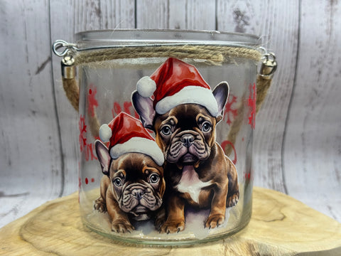 Französische Bulldogge Windlicht Weihnachten sofort versandbereit