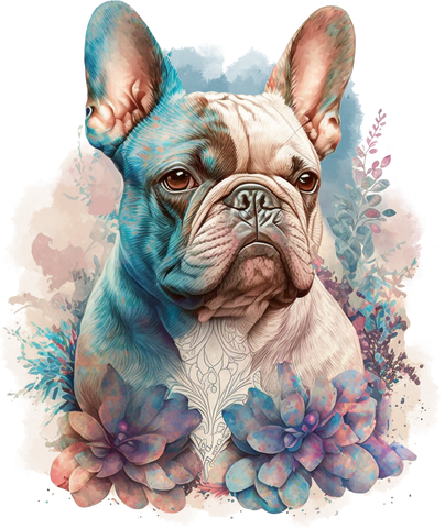 Französische Bulldogge Bügelbild Floral #27