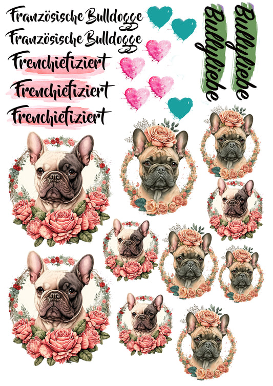 Französische Bulldogge Wasserschiebefolie / Kerzentattoos #24