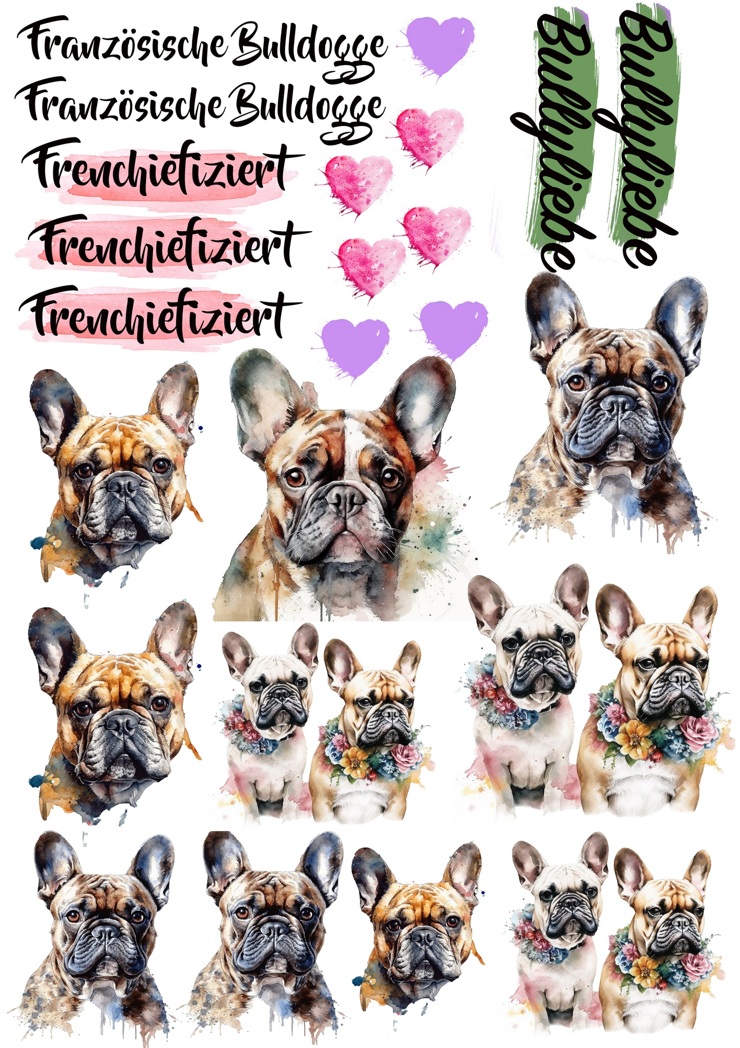 Französische Bulldogge Wasserschiebefolie / Kerzentattoos #10