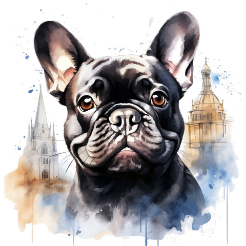 Französische Bulldogge Bügelbild Watercolor #13