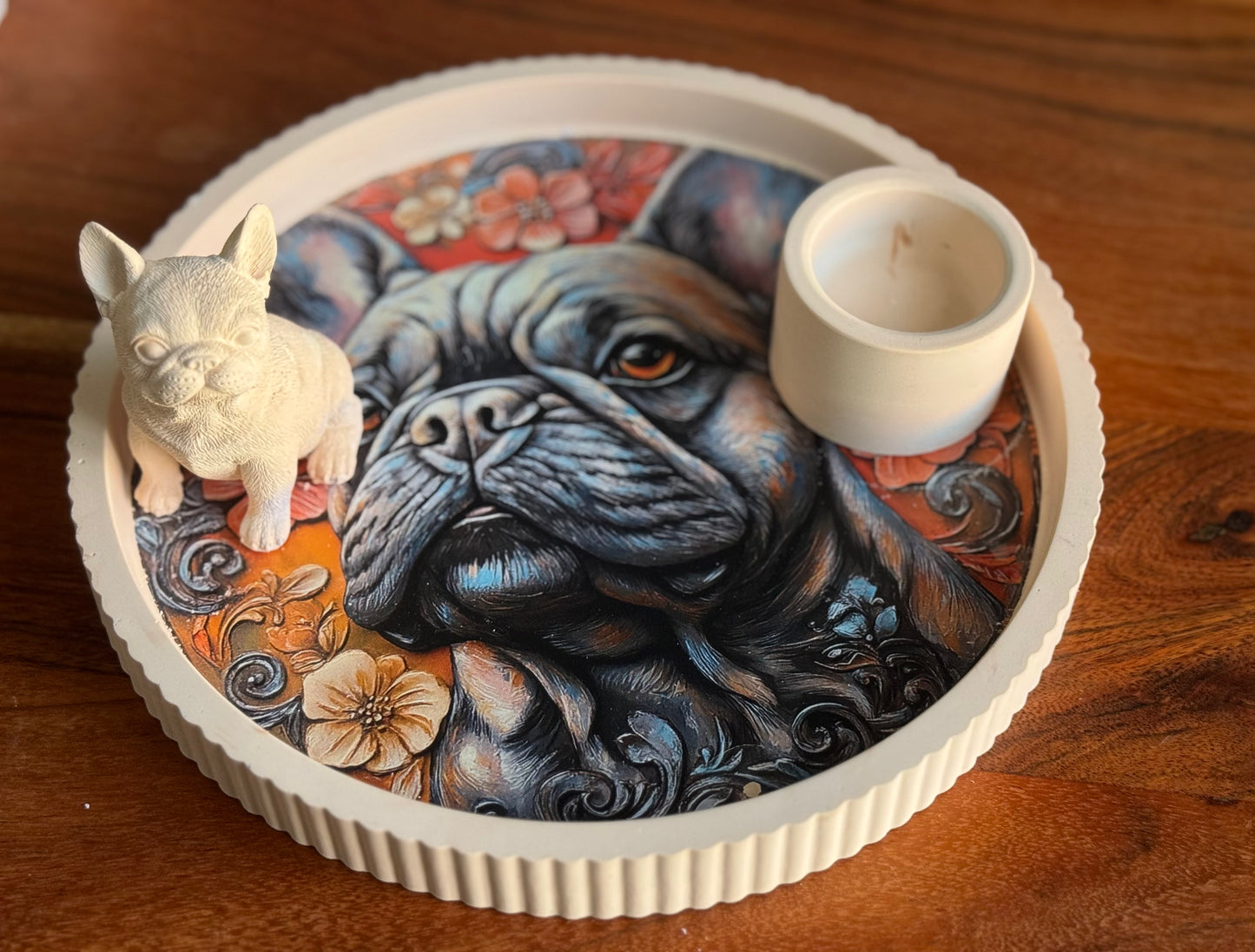 Französische Bulldogge Dekotablett mit Bulldogge Figur #3