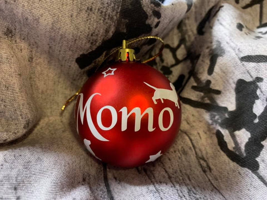 Weihnachtskugeln aus Kunststoff mit Wunschrasse (ein Name)