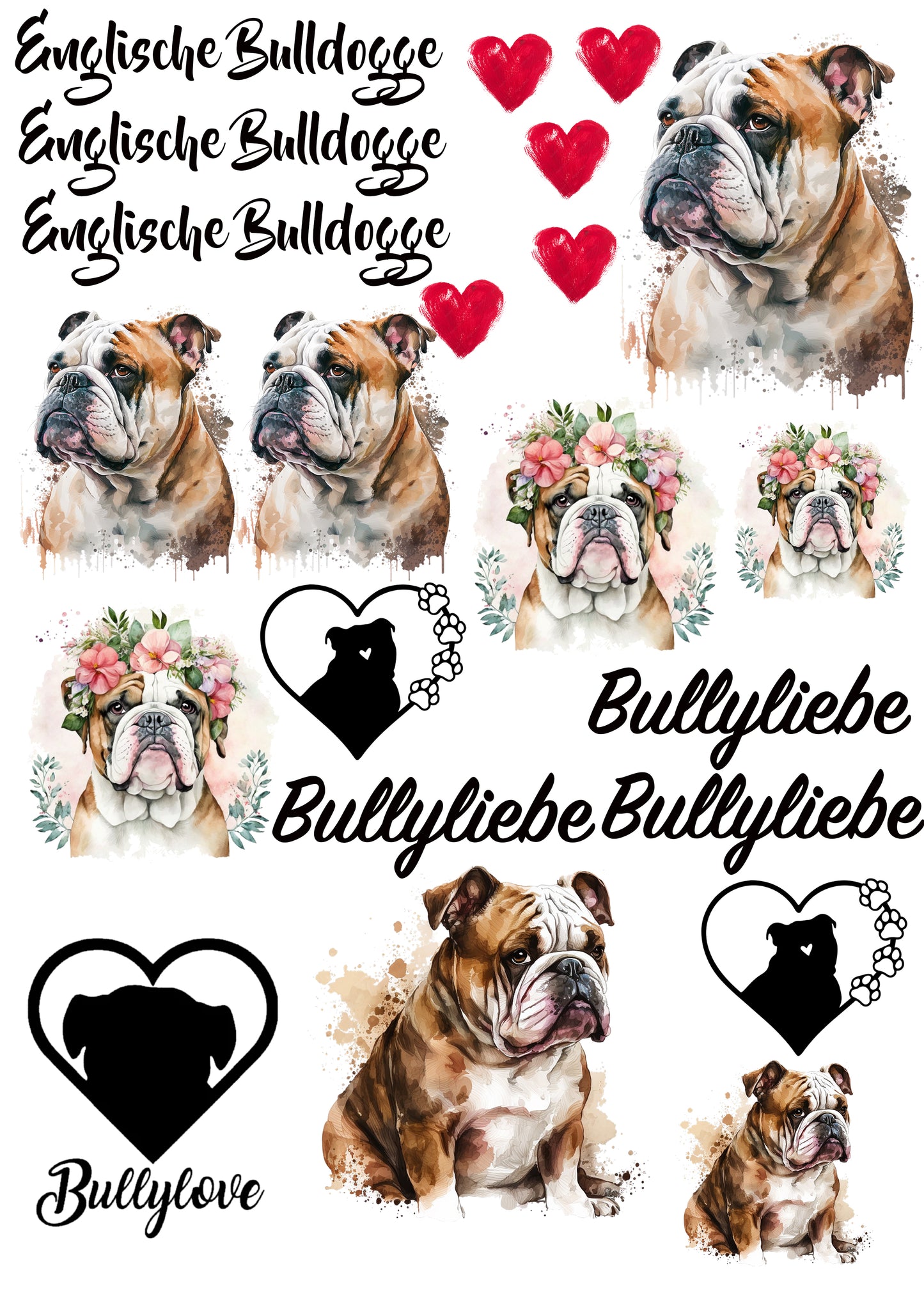 Englische Bulldogge Wasserschiebefolie / Kerzentattoos #2