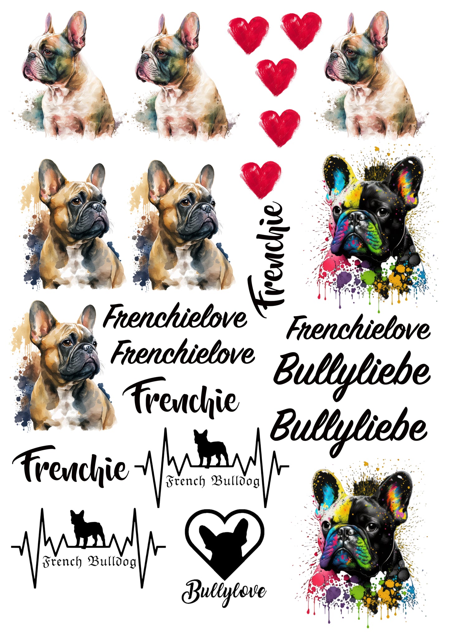 Französische Bulldogge Wasserschiebefolie / Kerzentattoos #30