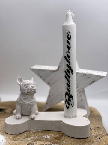 Stabkerzenhalter Hundeknochen optional mit Französische Bulldogge Figur