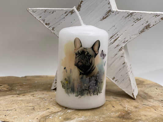 Französische Bulldogge Kerze / Stumpenkerze Floral #4