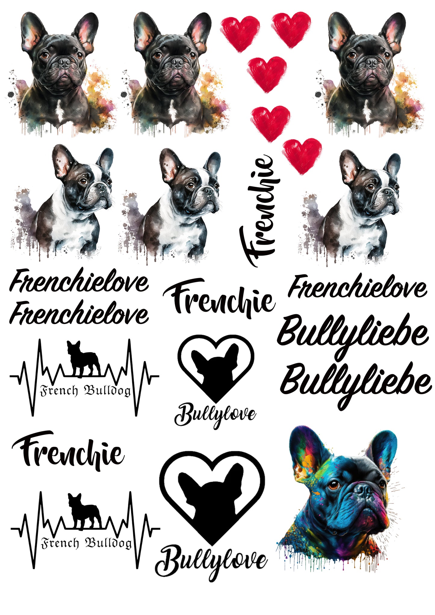 Französische Bulldogge Wasserschiebefolie / Kerzentattoos #23